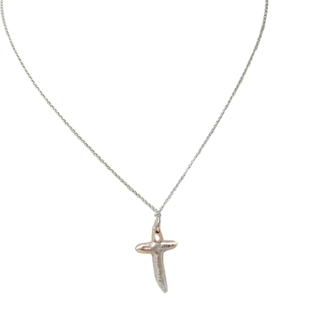 NO GREATER LOVE, Large Cross Pearl Necklace