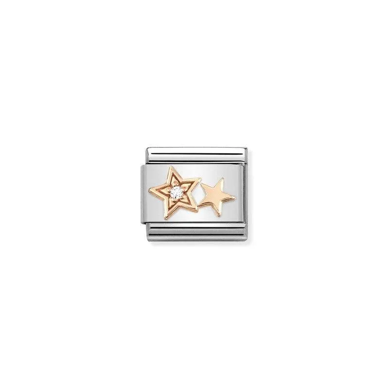 Nomination Composable Link Double Stars, Cubic Zirconia, 9K Rose Gold