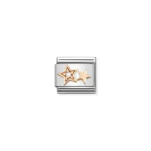 Nomination Composable Link Double Stars, Cubic Zirconia, 9K Rose Gold