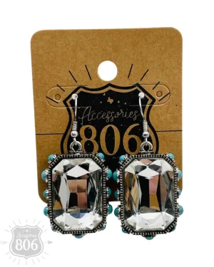 Octagon Rhinestone Earrings with Bead Studs in Clear