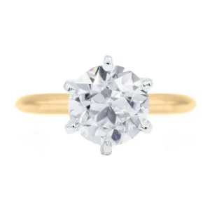 Old European Cut (OEC) Round Moissanite 14K or 18K Two-Tone Yellow Gold Band and White Gold 6 Prongs Solitaire Ring