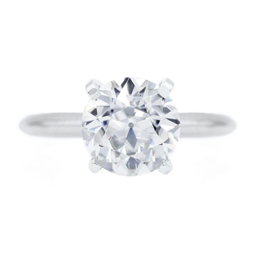 Old European Cut (OEC) Round Moissanite 14K or 18K White Gold 4 Prongs Solitaire Ring