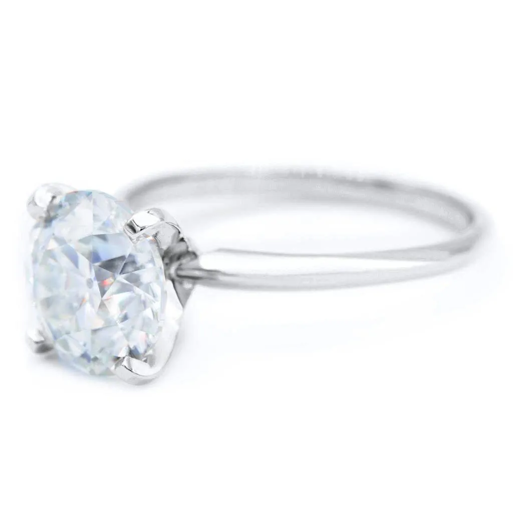 Old European Cut (OEC) Round Moissanite 14K or 18K White Gold 4 Prongs Solitaire Ring