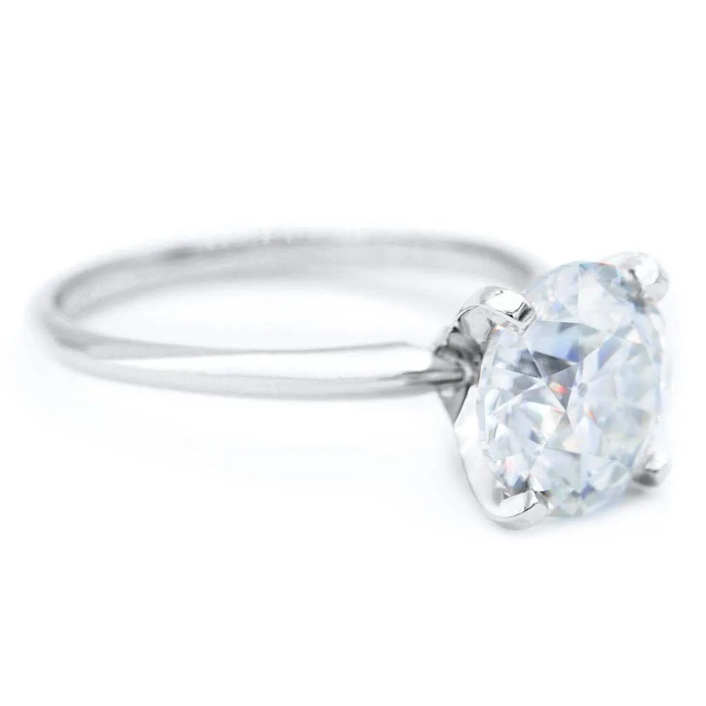 Old European Cut (OEC) Round Moissanite 14K or 18K White Gold 4 Prongs Solitaire Ring