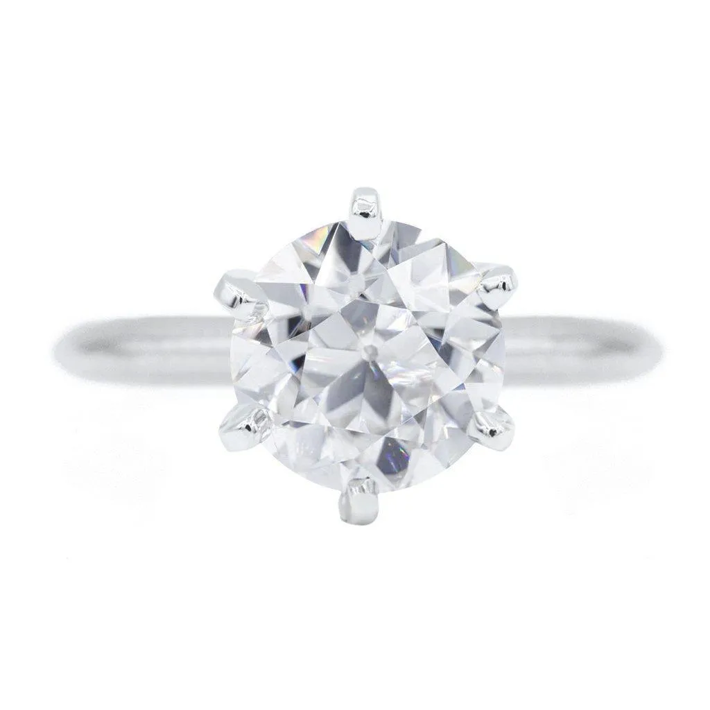 Old European Cut (OEC) Round Moissanite 14K or 18K White Gold 6 Prongs Solitaire Ring