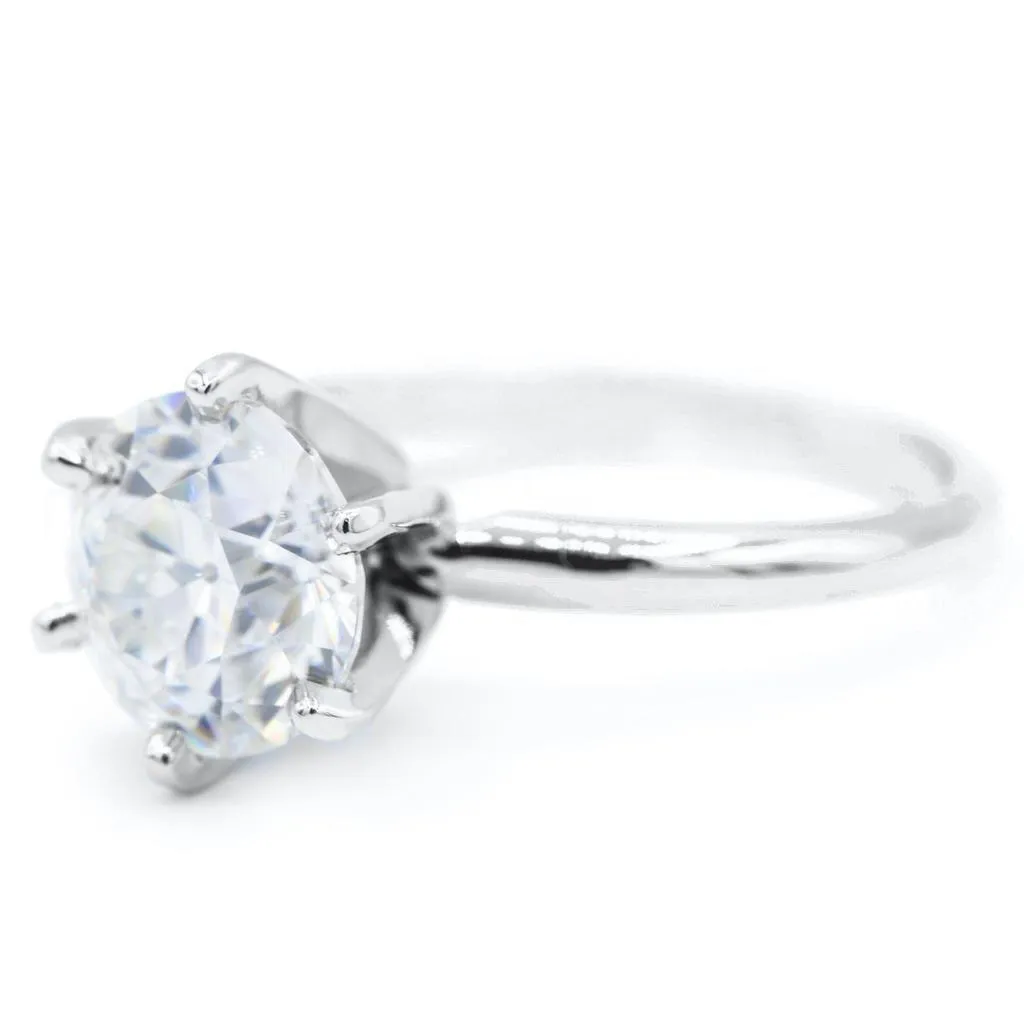 Old European Cut (OEC) Round Moissanite 14K or 18K White Gold 6 Prongs Solitaire Ring