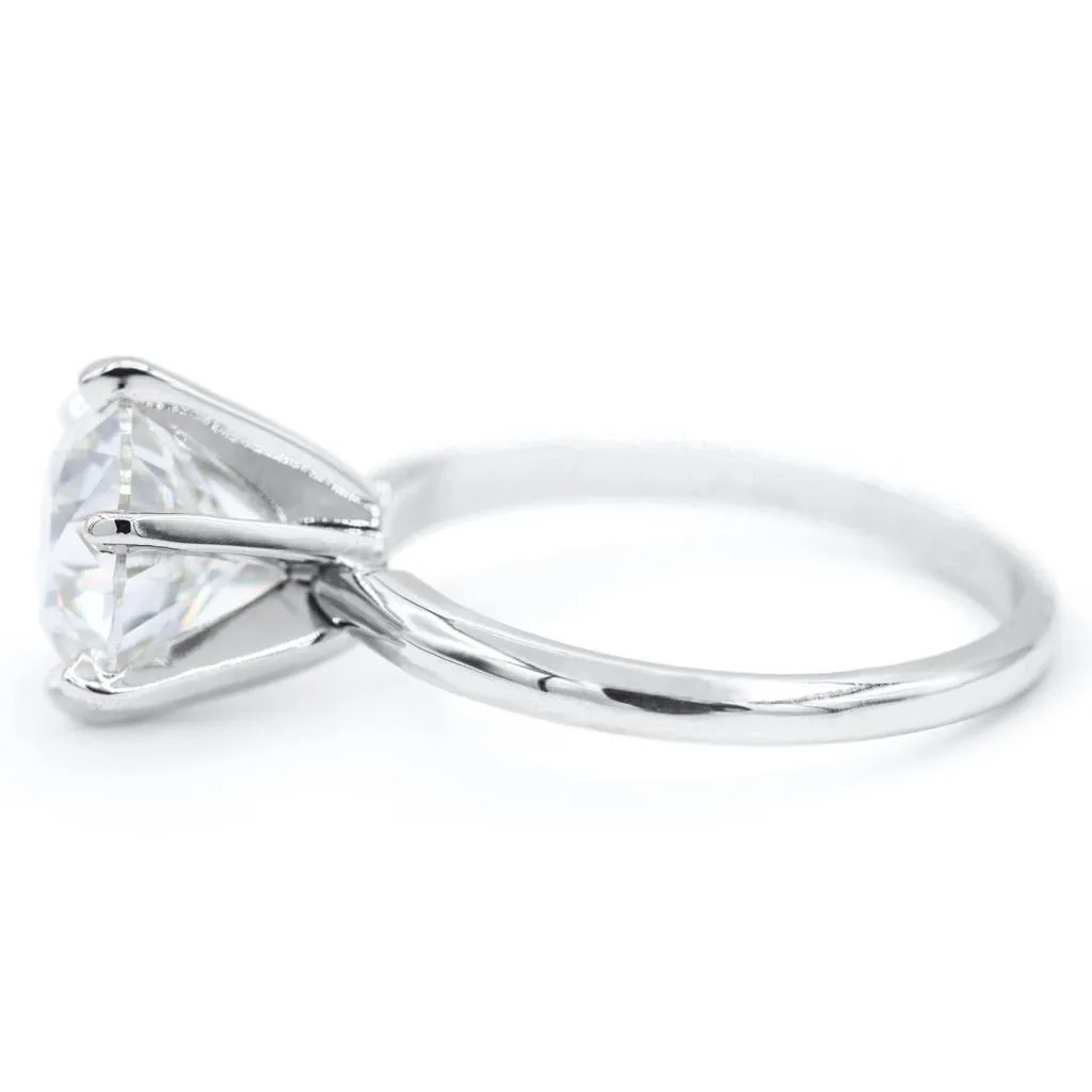 Old European Cut (OEC) Round Moissanite 14K or 18K White Gold 6 Prongs Solitaire Ring