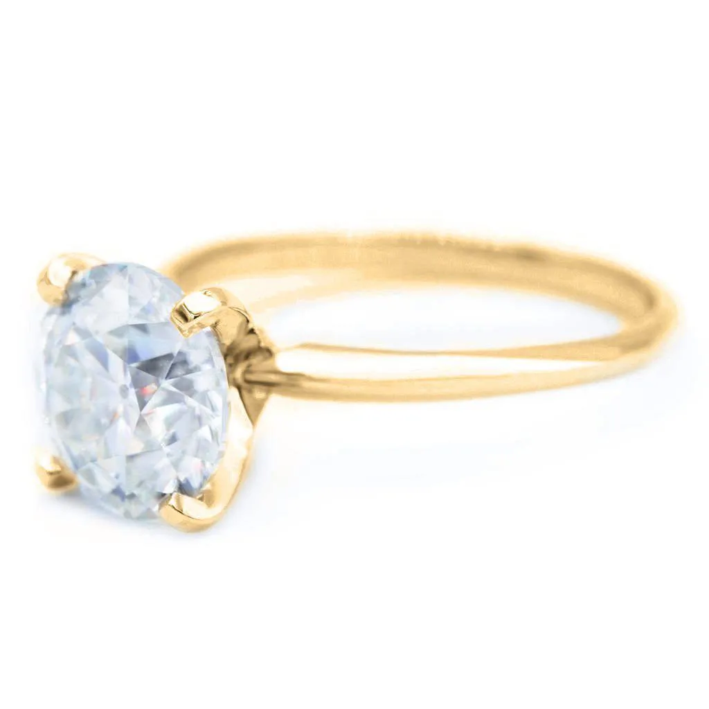 Old European Cut (OEC) Round Moissanite 14K or 18K Yellow Gold 4 Prongs Solitaire Ring