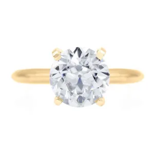 Old European Cut (OEC) Round Moissanite 14K or 18K Yellow Gold 4 Prongs Solitaire Ring