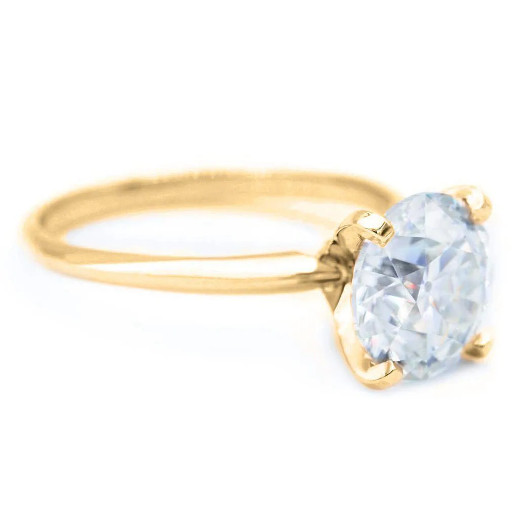 Old European Cut (OEC) Round Moissanite 14K or 18K Yellow Gold 4 Prongs Solitaire Ring