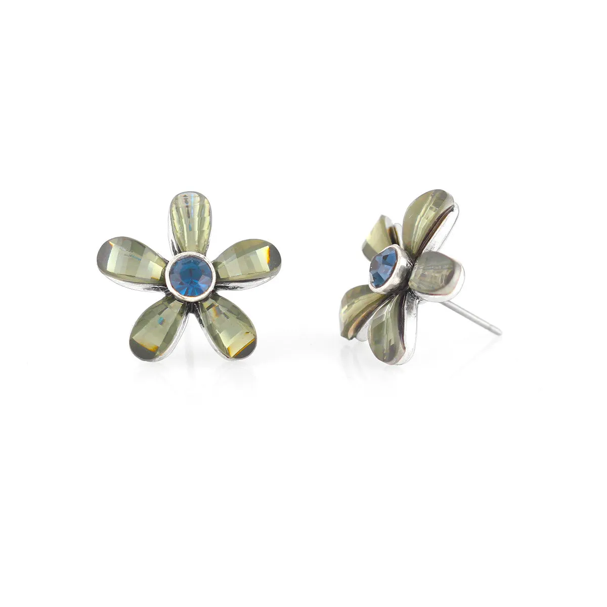OLIVE AND BLUE CRYSTAL STUD EARRINGS #243BL3301 (1E12)