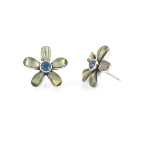 OLIVE AND BLUE CRYSTAL STUD EARRINGS #243BL3301 (1E12)