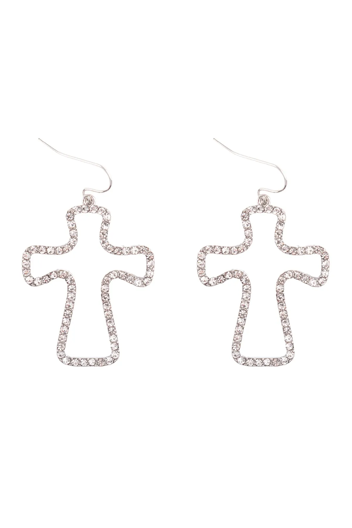 OPEN CUT PAVE RHINESTONE DROP HOOK EARRINGS