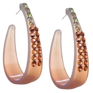Orange Two Tone Rhinestone Hoop Earrings
