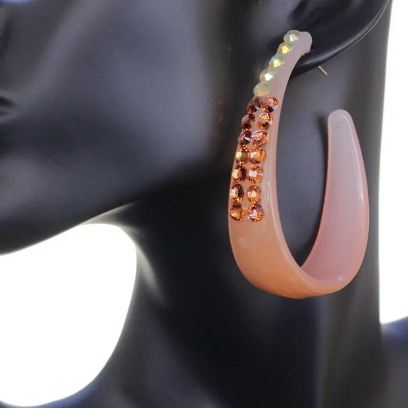 Orange Two Tone Rhinestone Hoop Earrings