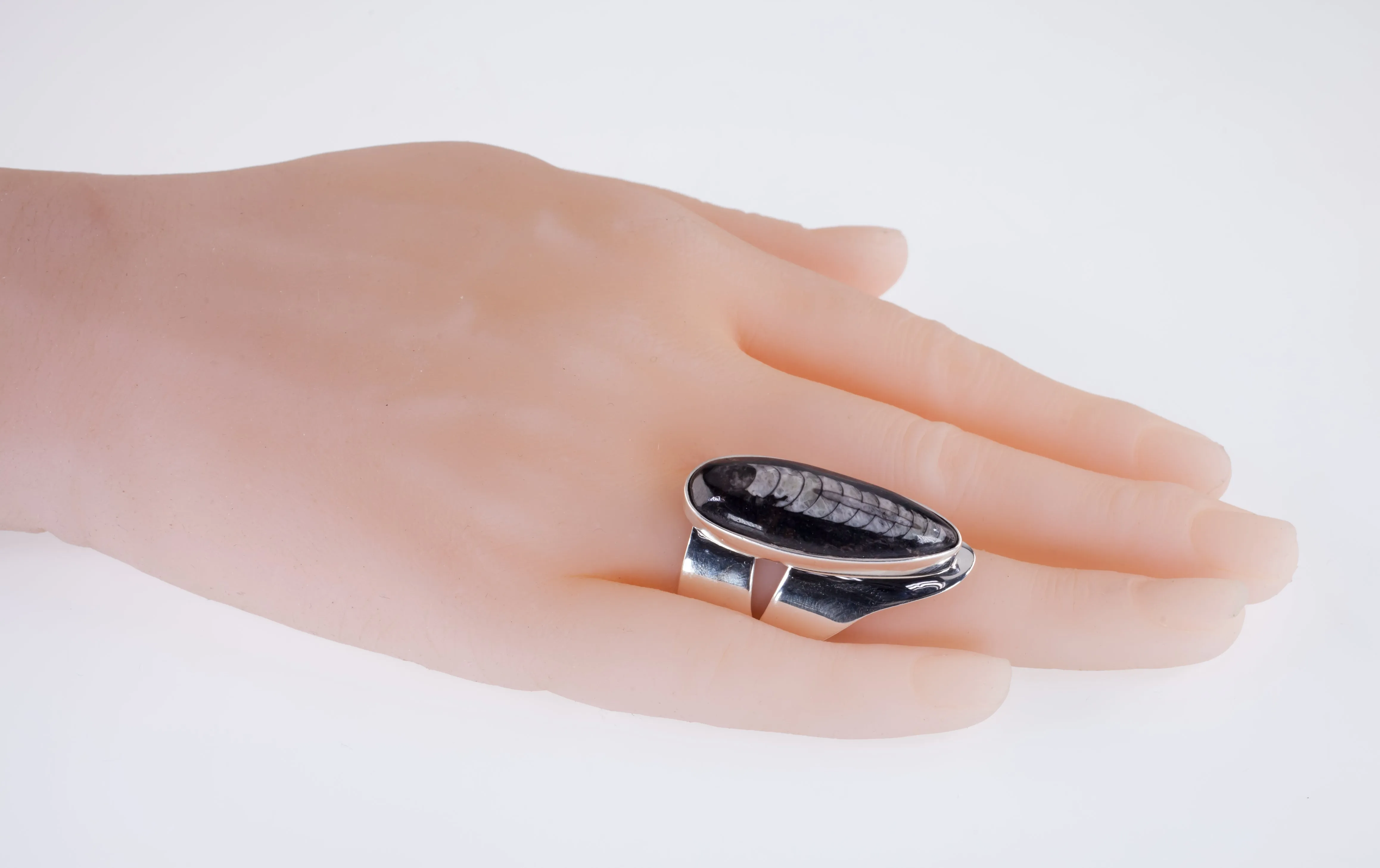 Orthoceras Fossil Sterling Silver Long Sculptural Ring Size 7.25
