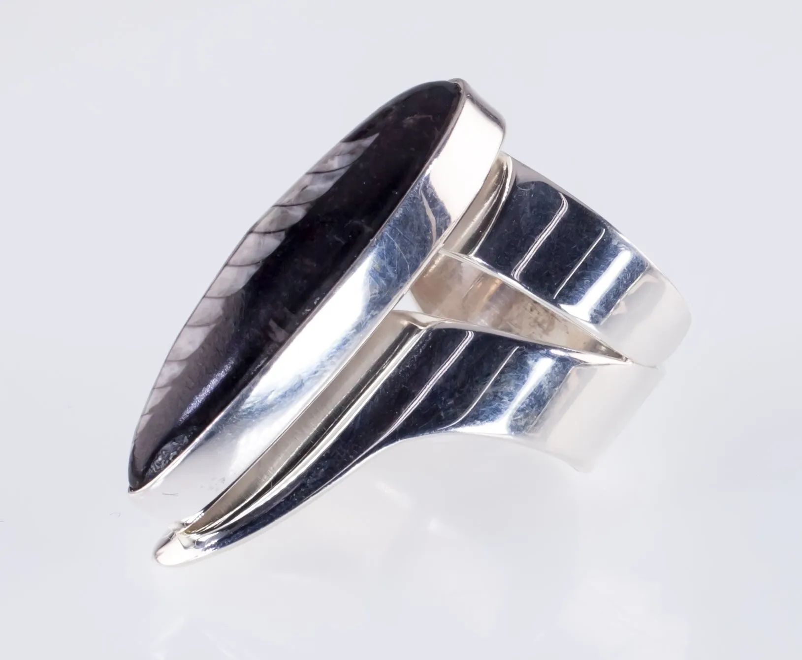 Orthoceras Fossil Sterling Silver Long Sculptural Ring Size 7.25