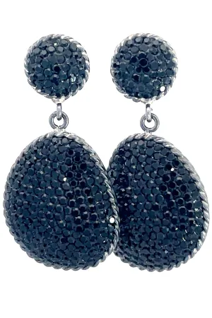 Oval Teardrop Black Crystal 925 Sterling Silver Drop Earring