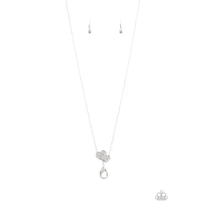 Paparazzi Lover White Rhinestone Lanyard Necklace & Earrings Set