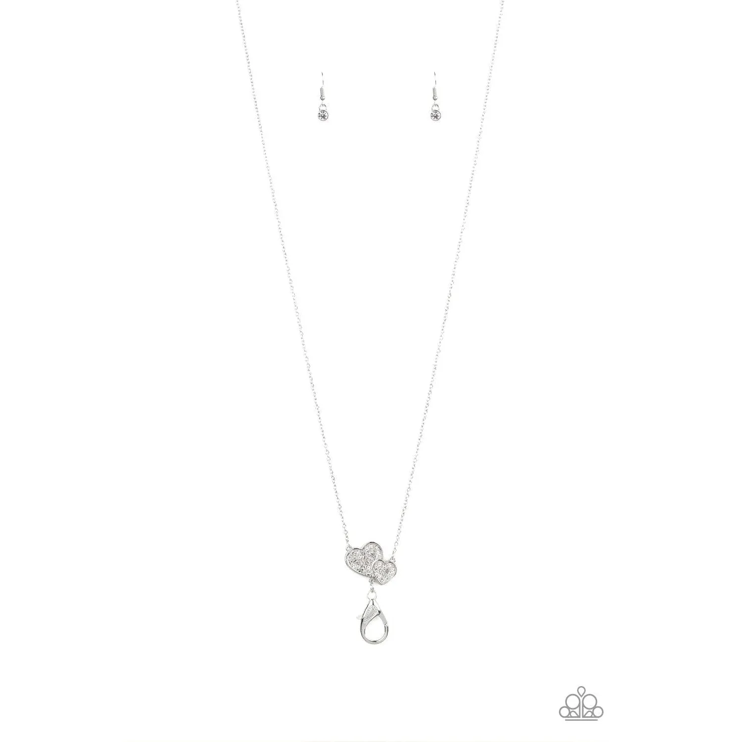 Paparazzi Lover White Rhinestone Lanyard Necklace & Earrings Set