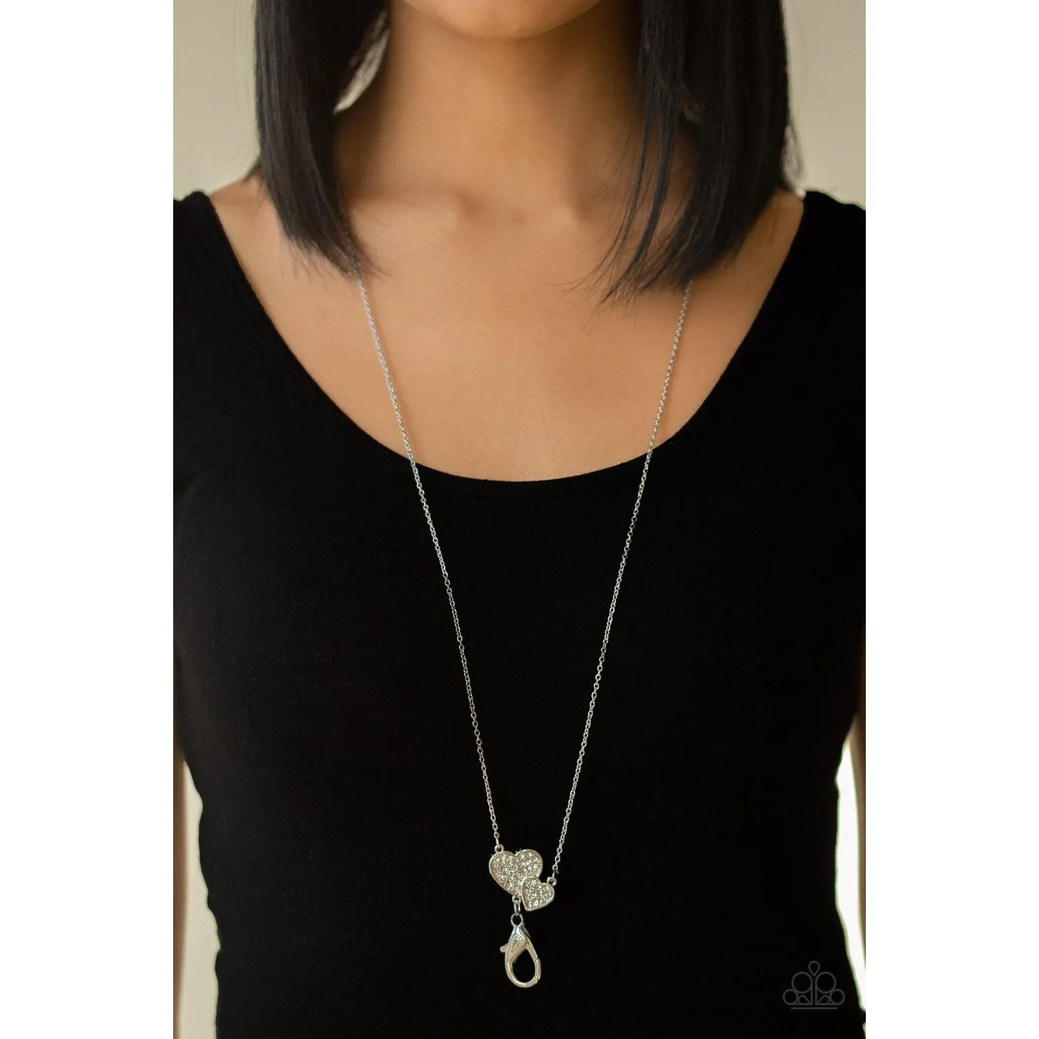 Paparazzi Lover White Rhinestone Lanyard Necklace & Earrings Set