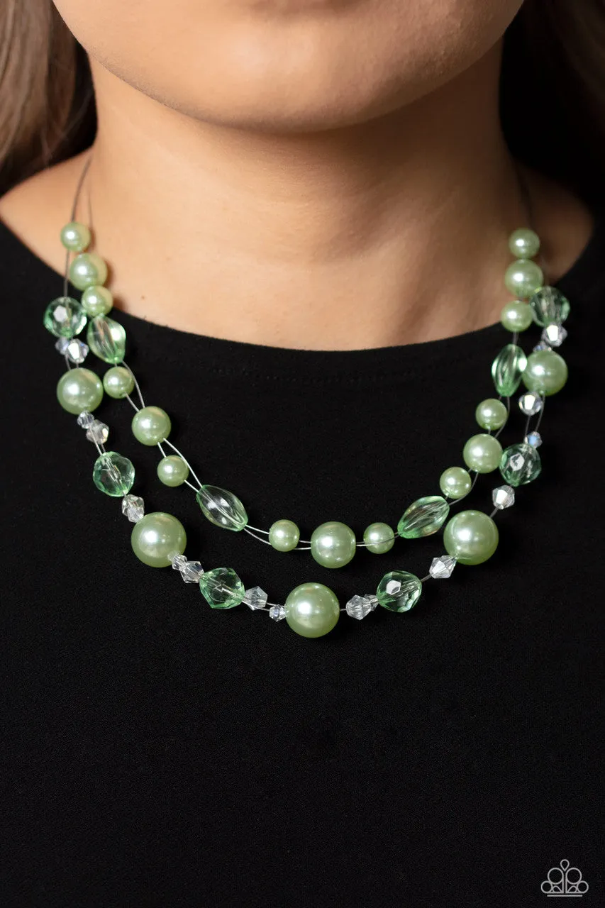 Parisian Pearls - Green - Beaded Tiered Paparazzi Short Necklace