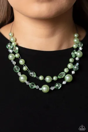 Parisian Pearls - Green - Beaded Tiered Paparazzi Short Necklace