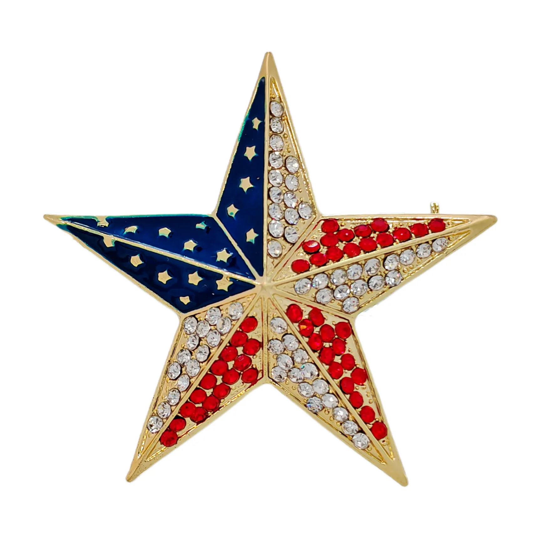Patriotic Star - shaped Brooch with Enamel and Crystal Embellishments