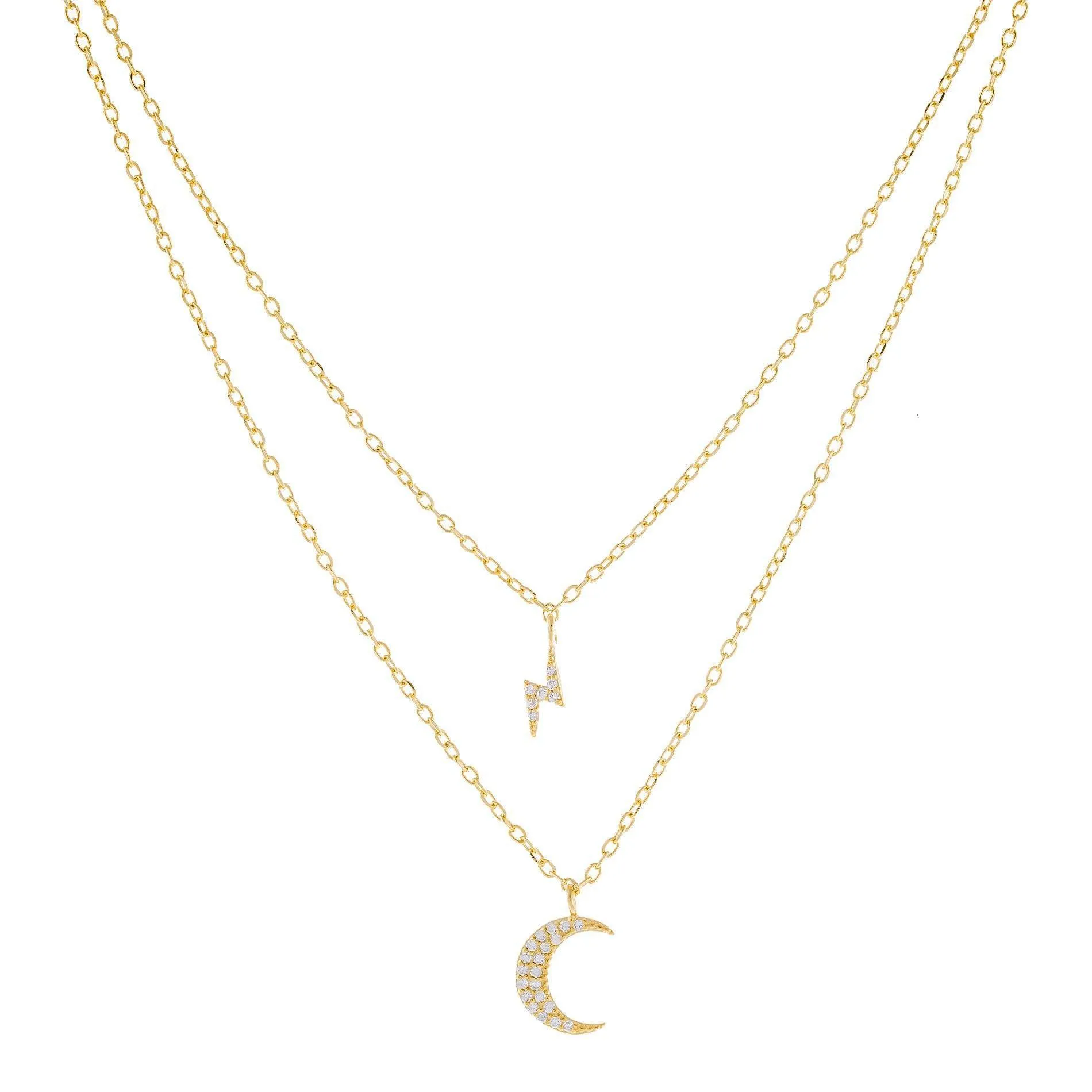 Pavé Crescent X Bolt Necklace Combo Set