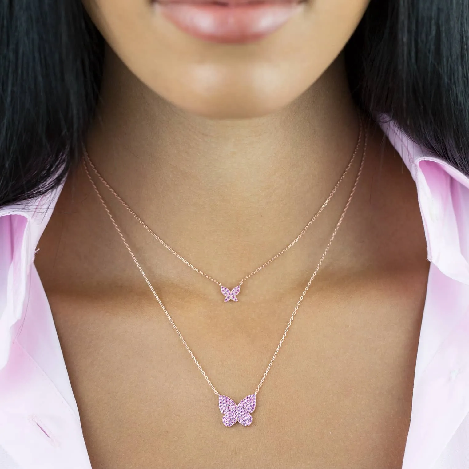 Pavé Pink Butterfly Necklace