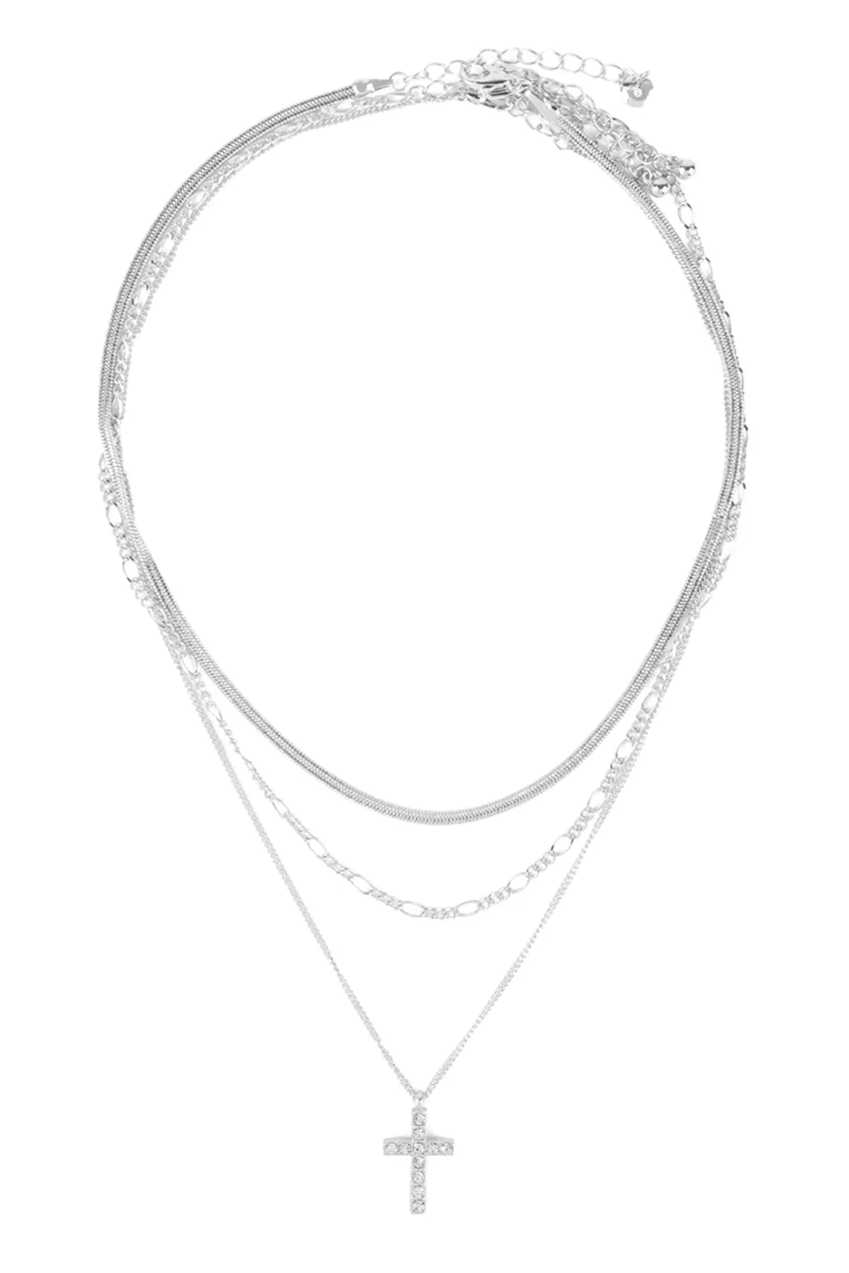 PAVE CROSS PENDANT MULTI LAYERED NECKLACE