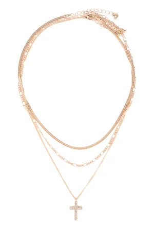 PAVE CROSS PENDANT MULTI LAYERED NECKLACE