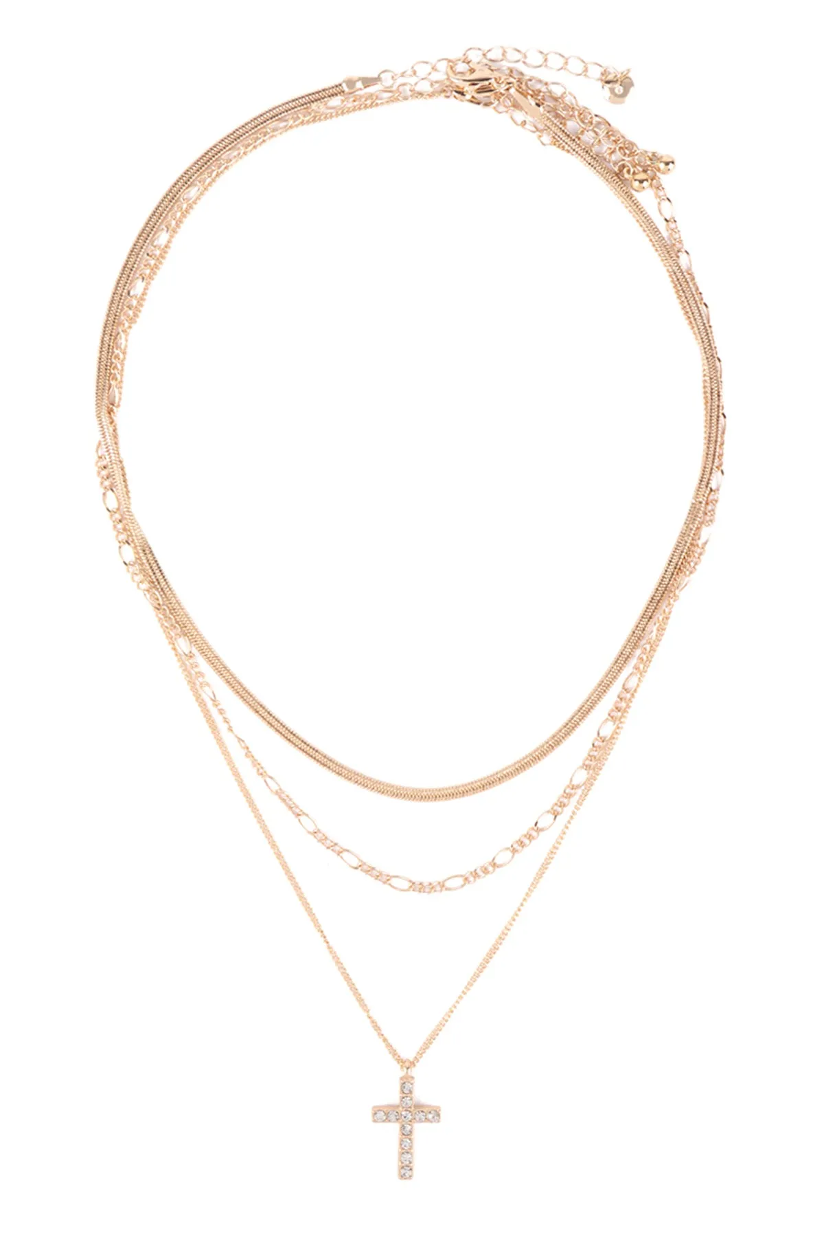 PAVE CROSS PENDANT MULTI LAYERED NECKLACE