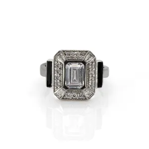 Pave Diamond & Black Enamel Sterling Silver Design Ring