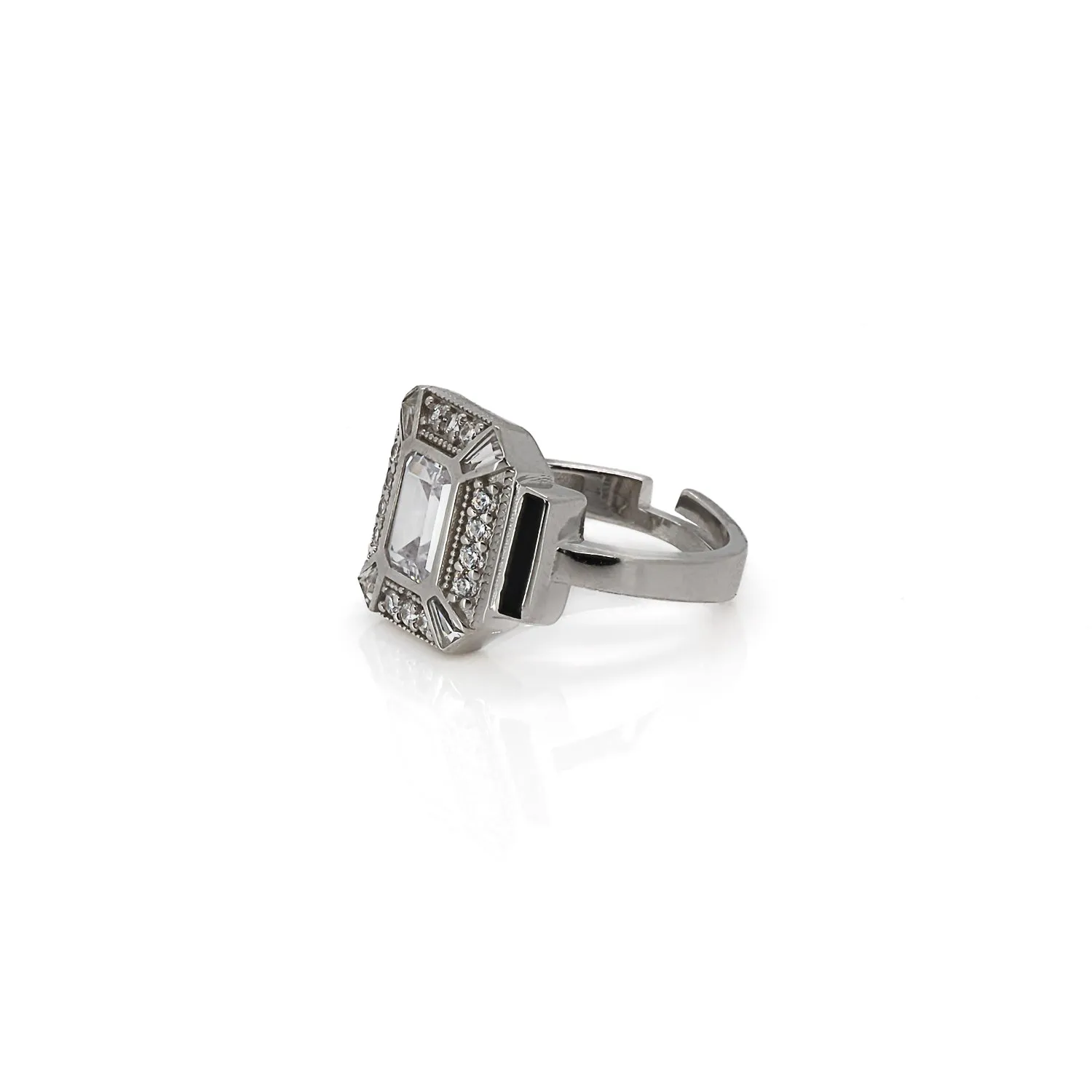 Pave Diamond & Black Enamel Sterling Silver Design Ring