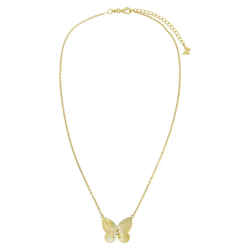 Pave Initial Fluted Butterfly Necklace