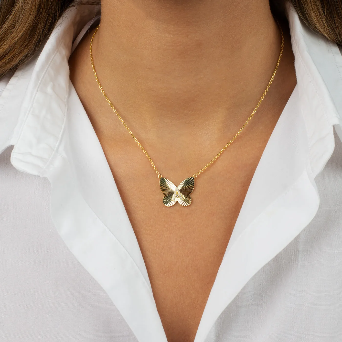Pave Initial Fluted Butterfly Necklace