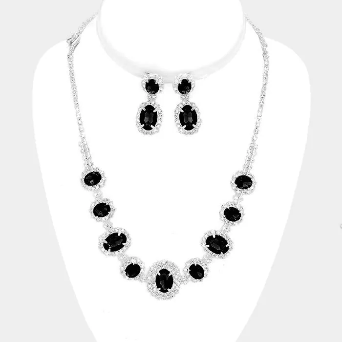 Pave Trim Black Crystal Rhinestone Necklace and Earrings | 347156