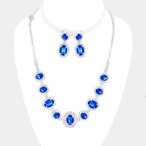Pave Trim Blue Rhinestone Necklace and Earrings  | 345837