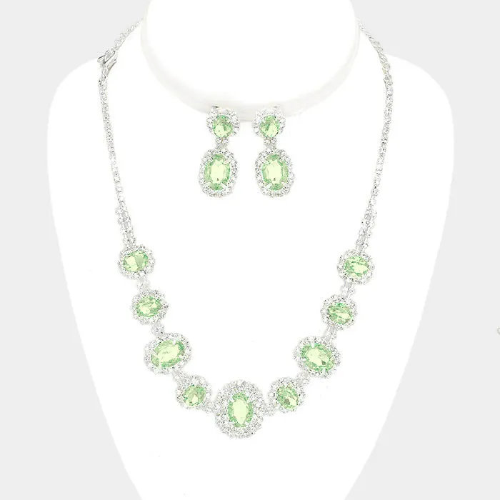 Pave Trim Light Green Rhinestone Necklace and Earrings  | 415735