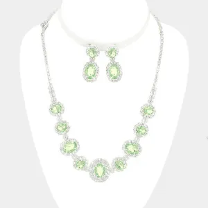 Pave Trim Light Green Rhinestone Necklace and Earrings  | 415735