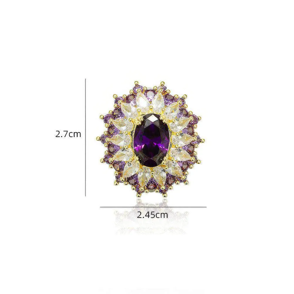 Paved Crystal Vintage Amethyst Gemstone Brooch