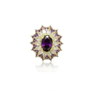 Paved Crystal Vintage Amethyst Gemstone Brooch