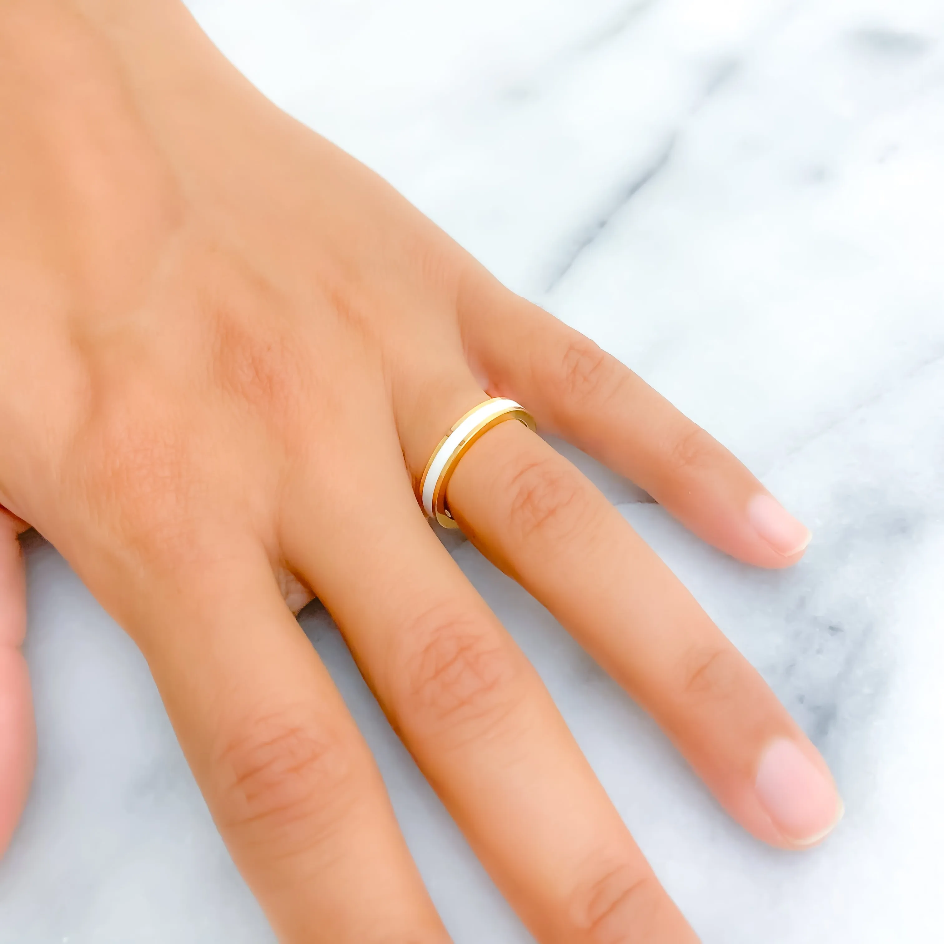 Peaceful White 22k Gold Enamel Band