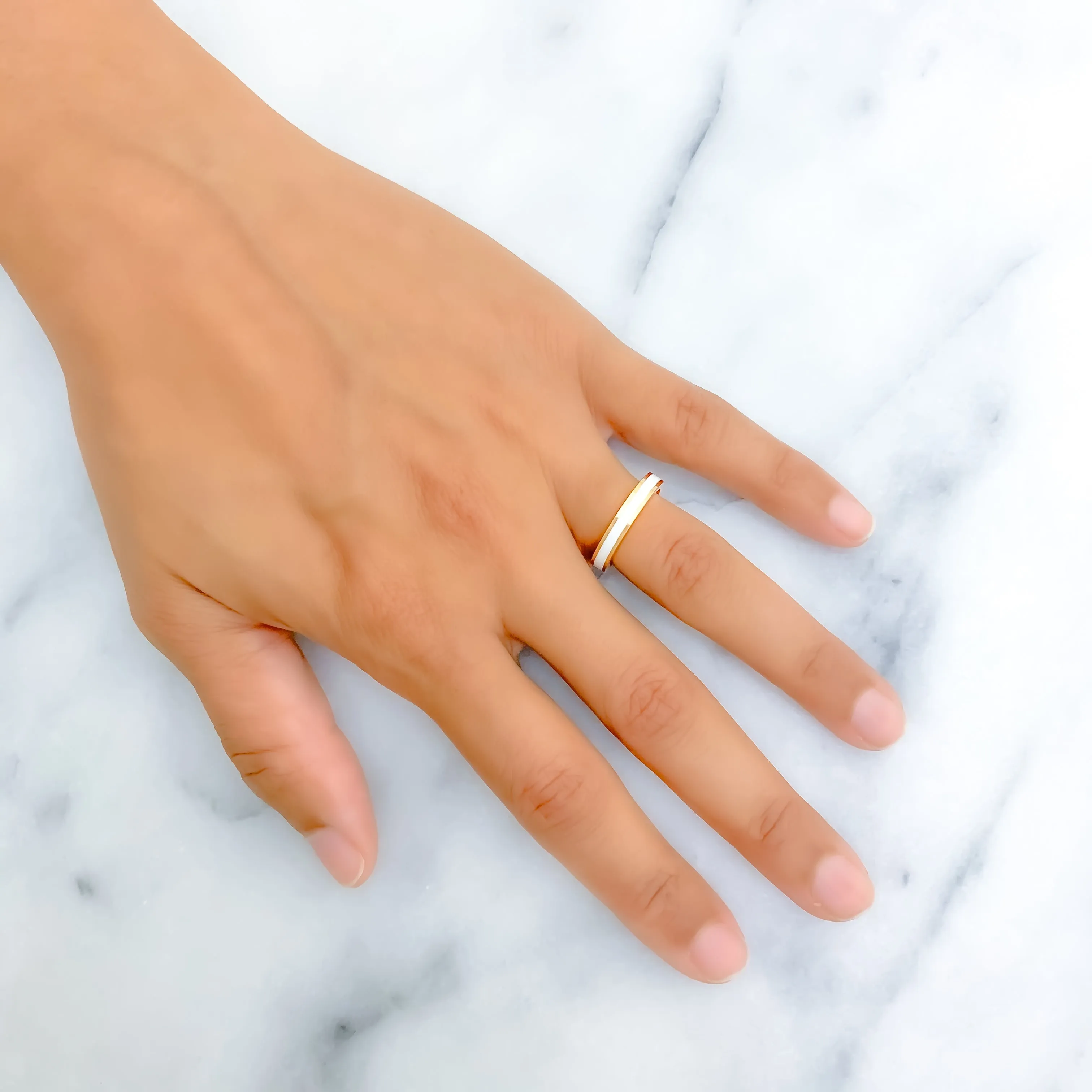 Peaceful White 22k Gold Enamel Band