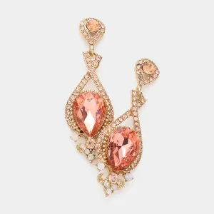 Peach Crystal Rhinestone and Teardrop Pageant Earrings | Prom Earrings |  416646