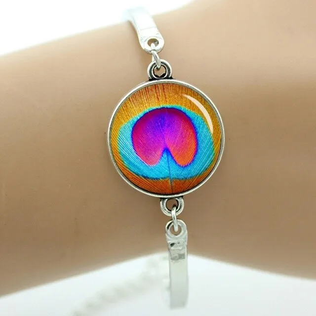 Peacock feather picture bracelet charm colorful feather steampunk Peacock Bird women's accessories mothers day jewelry gift T758