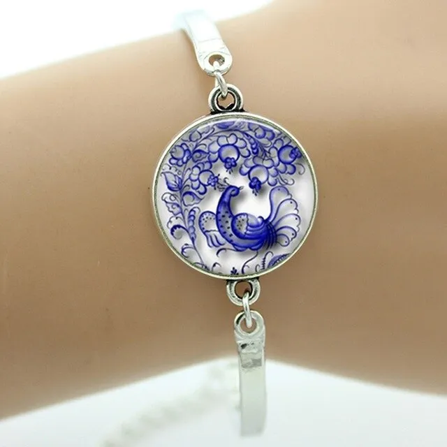 Peacock feather picture bracelet charm colorful feather steampunk Peacock Bird women's accessories mothers day jewelry gift T758