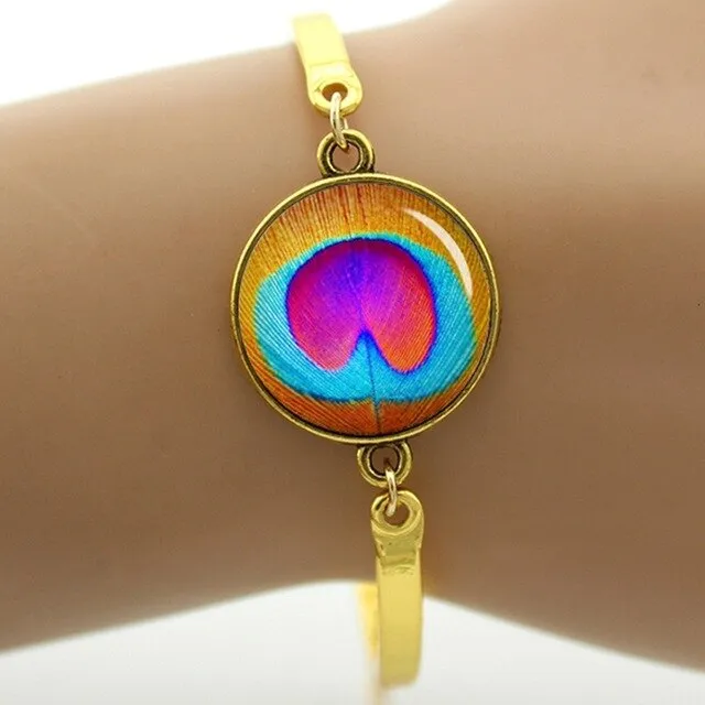 Peacock feather picture bracelet charm colorful feather steampunk Peacock Bird women's accessories mothers day jewelry gift T758