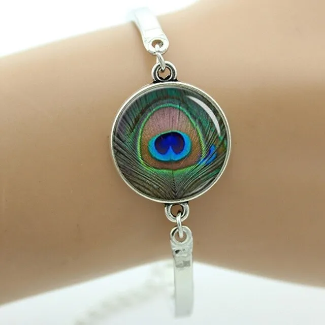 Peacock feather picture bracelet charm colorful feather steampunk Peacock Bird women's accessories mothers day jewelry gift T758